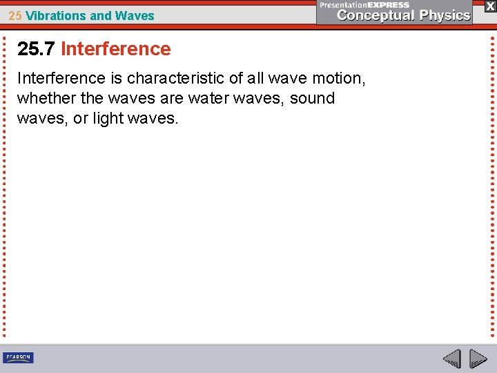 25 Vibrations and Waves 25. 7 Interference is characteristic of all wave motion, whether
