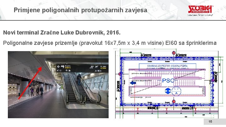 Primjene poligonalnih protupožarnih zavjesa Novi terminal Zračne Luke Dubrovnik, 2016. Poligonalne zavjese prizemlje (pravokut