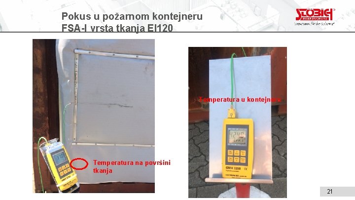 Pokus u požarnom kontejneru FSA-I vrsta tkanja EI 120 Temperatura u kontejneru Temperatura na