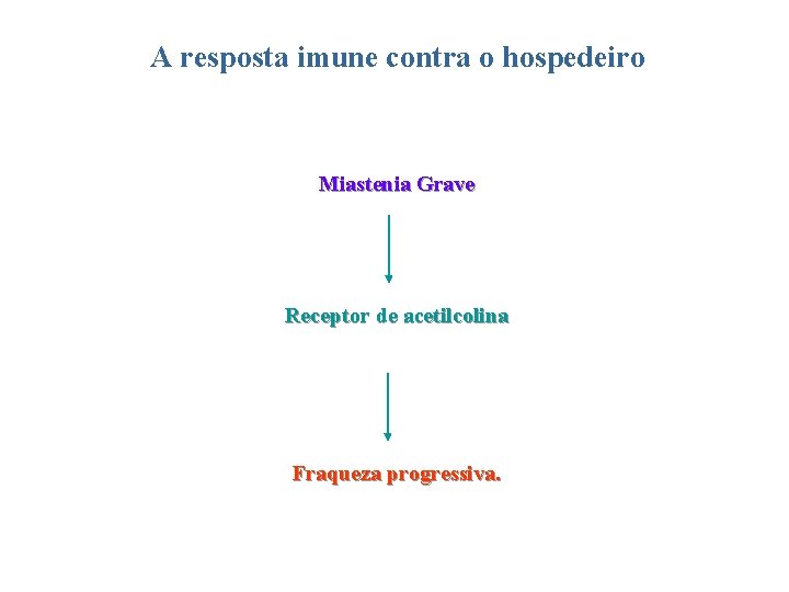 A resposta imune contra o hospedeiro Miastenia Grave Receptor de acetilcolina Fraqueza progressiva. 