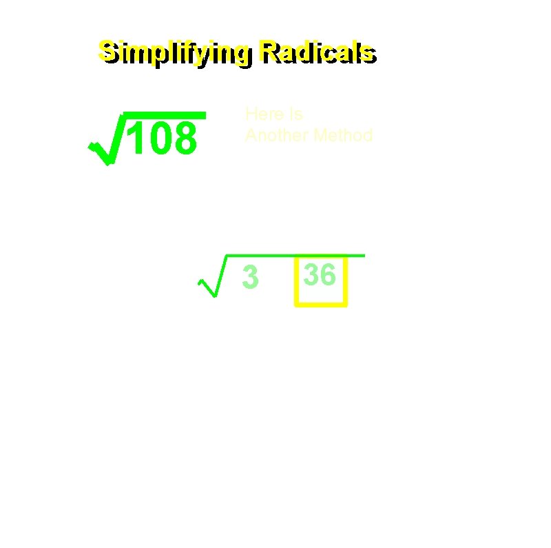 Simplifying Radicals 108 Here Is Another Method Factor the two numbers to make the