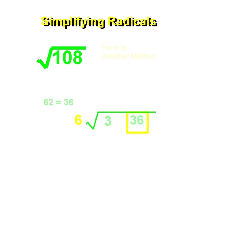 Simplifying Radicals 108 Here Is Another Method Rewrite and pull out the perfect squares.