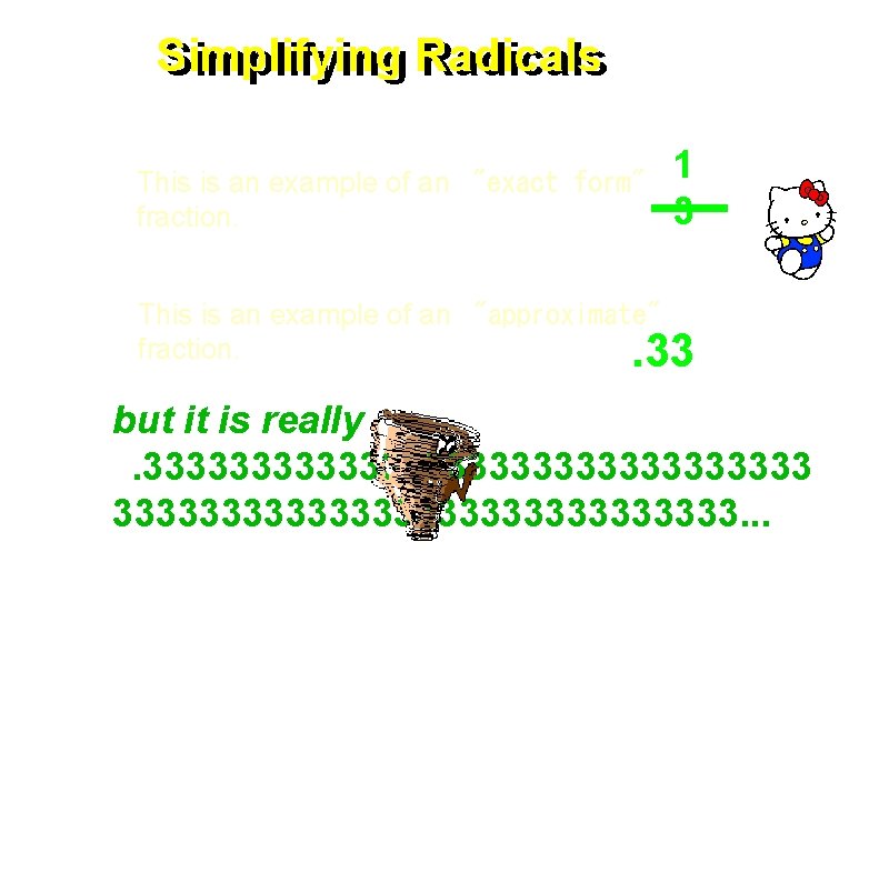 Simplifying Radicals This is an example of an  "exact form" fraction. 1 3 This
