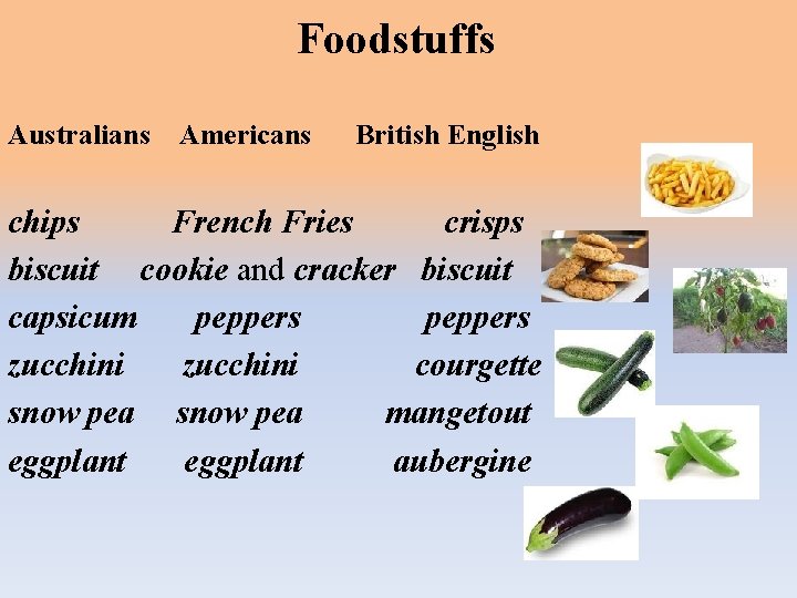 Foodstuffs Australians Americans British English chips French Fries crisps biscuit cookie and cracker biscuit