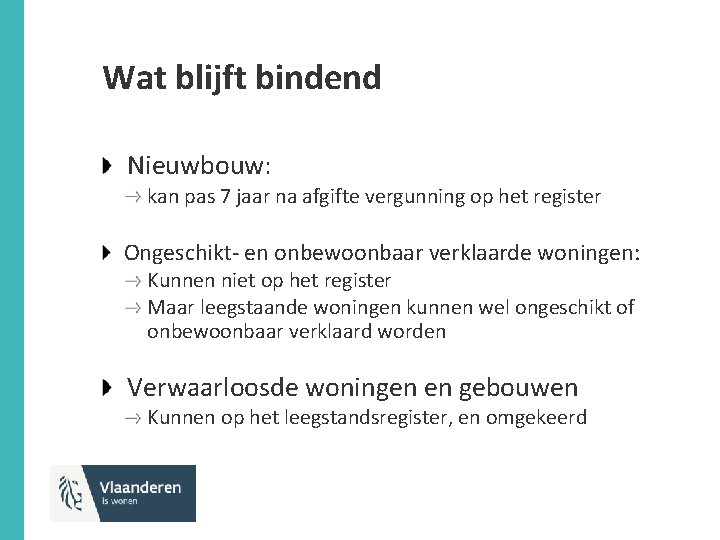 Wat blijft bindend Nieuwbouw: kan pas 7 jaar na afgifte vergunning op het register