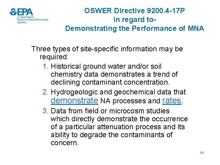 OSWER Directive 9200. 4 -17 P in regard to. Demonstrating the Performance of MNA