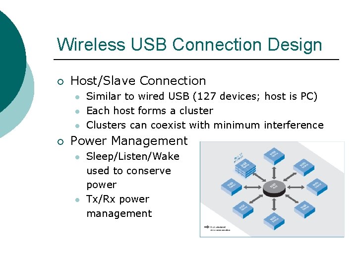 Wireless USB Connection Design ¡ Host/Slave Connection l l l ¡ Similar to wired