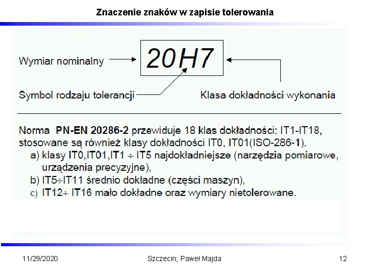 Znaczenie znaków w zapisie tolerowania 11/29/2020 Szczecin; Paweł Majda 12 