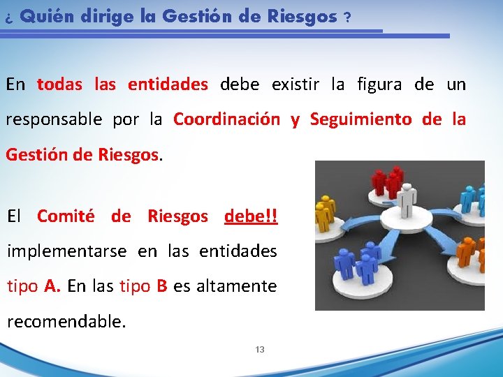 ¿ Quién dirige la Gestión de Riesgos ? En todas las entidades debe existir