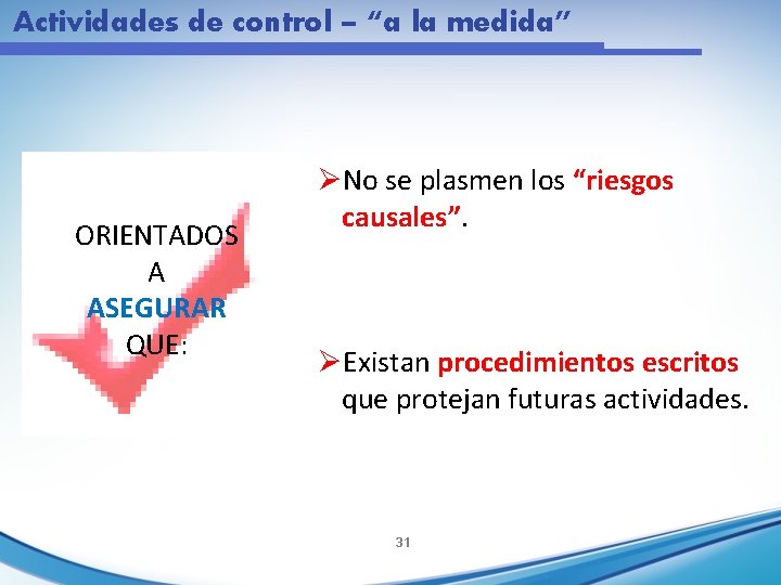 Actividades de control – “a la medida” ORIENTADOS A ASEGURAR QUE: ØNo se plasmen