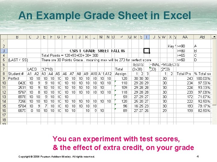 An Example Grade Sheet in Excel You can experiment with test scores, & the
