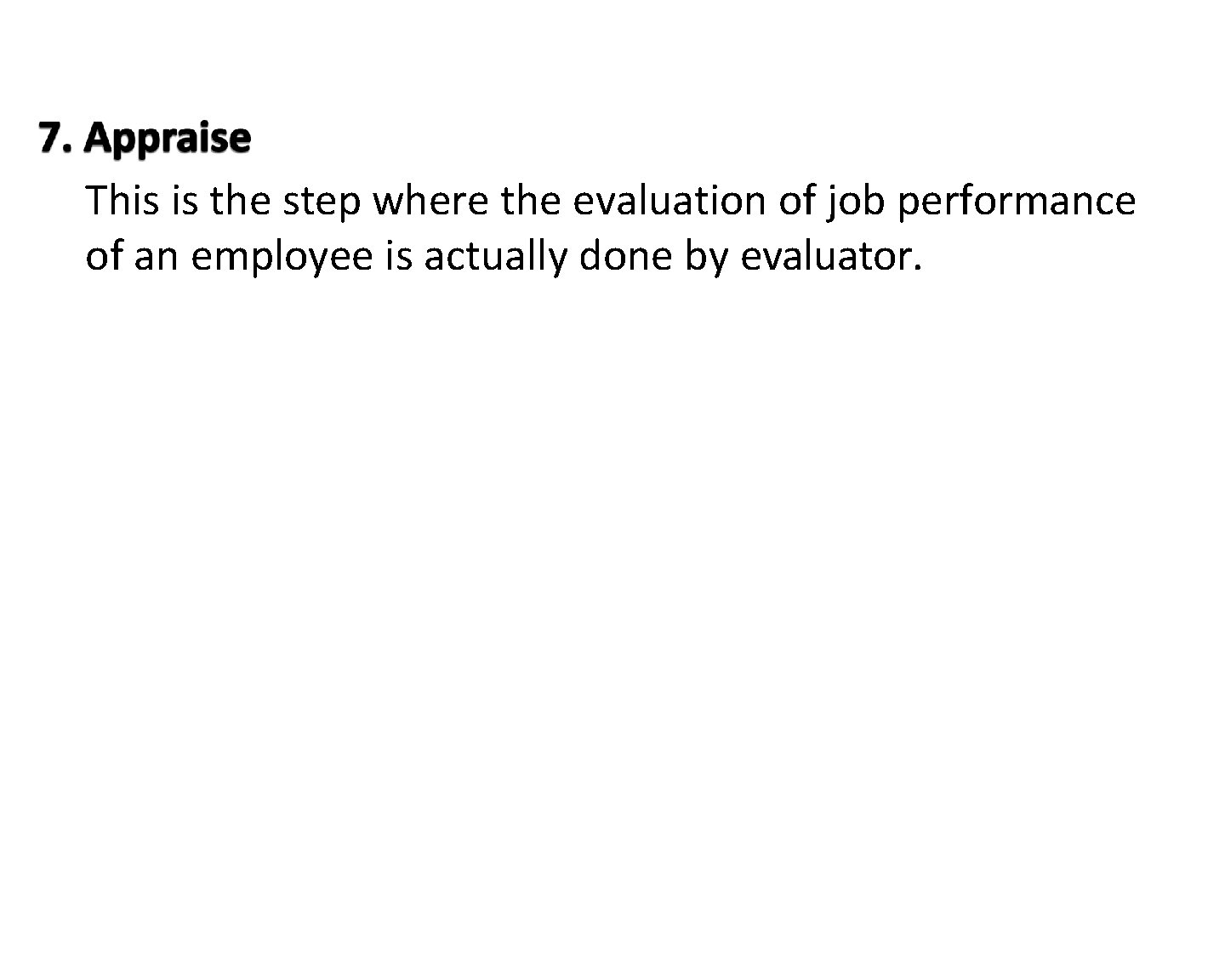 This is the step where the evaluation of job performance of an employee is