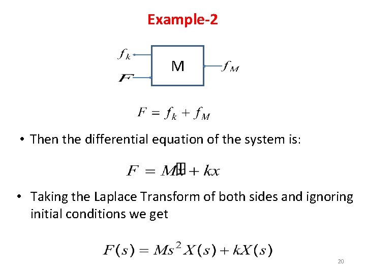 Example-2 M • Then the differential equation of the system is: • Taking the