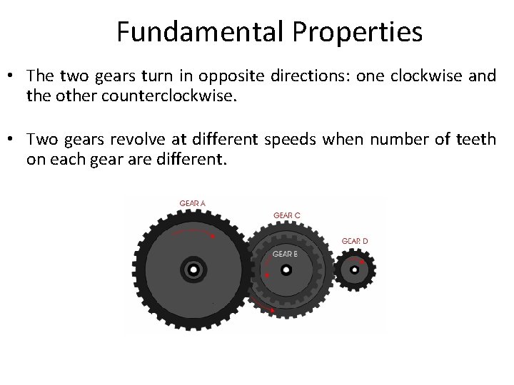 Fundamental Properties • The two gears turn in opposite directions: one clockwise and the