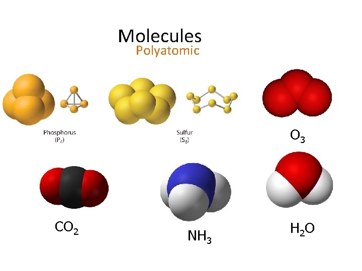 Molecules Polyatomic O 3 CO 2 NH 3 H 2 O 