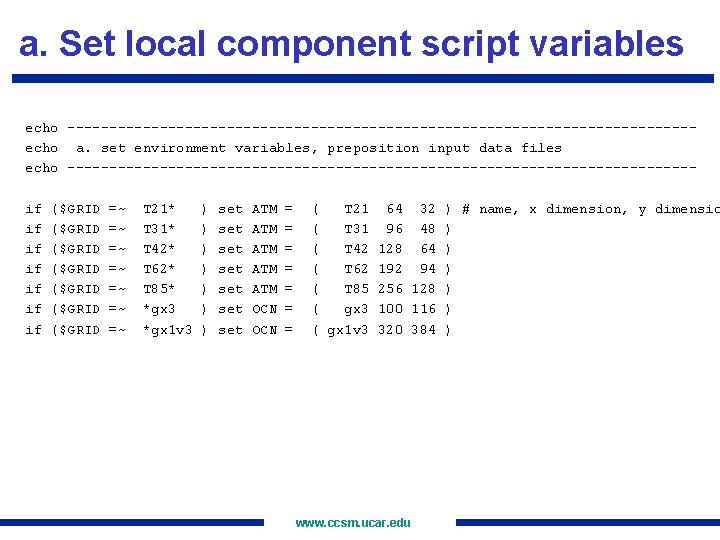 a. Set local component script variables echo -------------------------------------echo a. set environment variables, preposition input