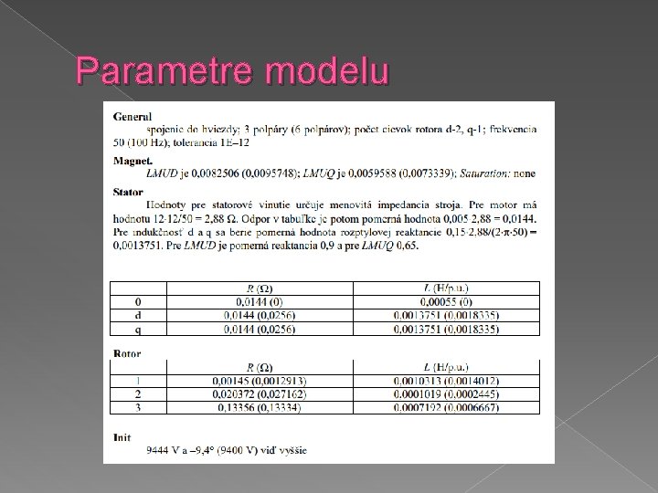 Parametre modelu 