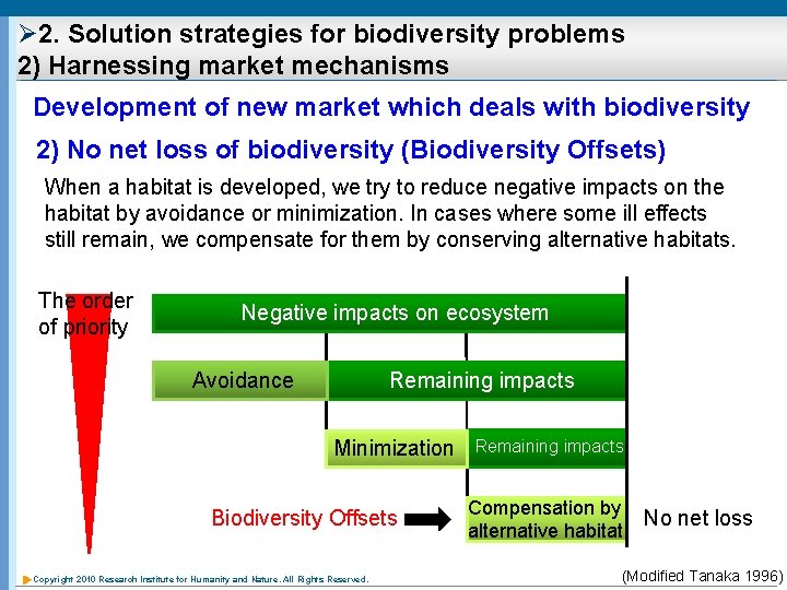 Ø 2. Solution strategies for biodiversity problems 2) Harnessing market mechanisms Development of new