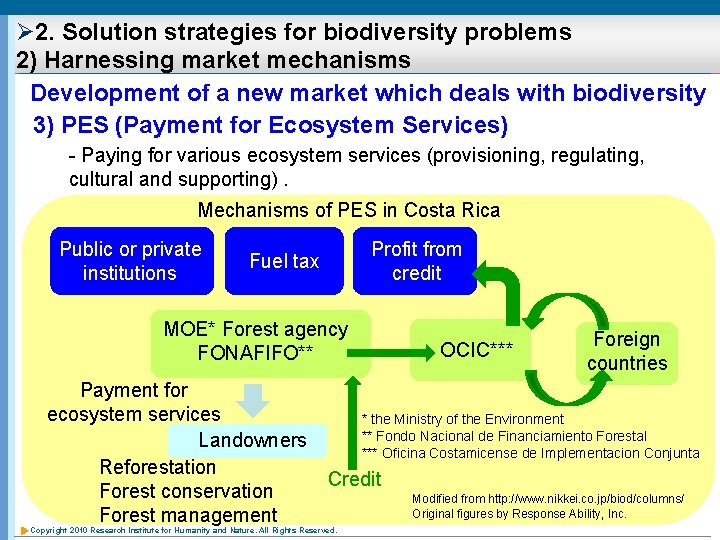 Ø 2. Solution strategies for biodiversity problems 2) Harnessing market mechanisms Development of a