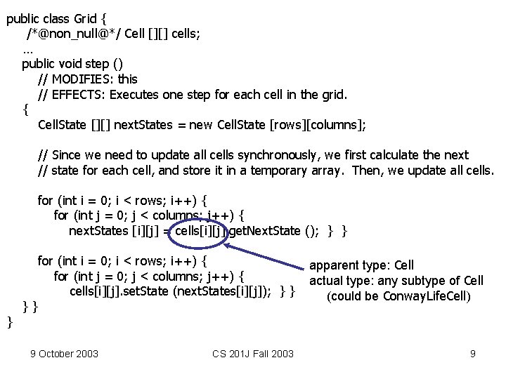 public class Grid { /*@non_null@*/ Cell [][] cells; … public void step () //