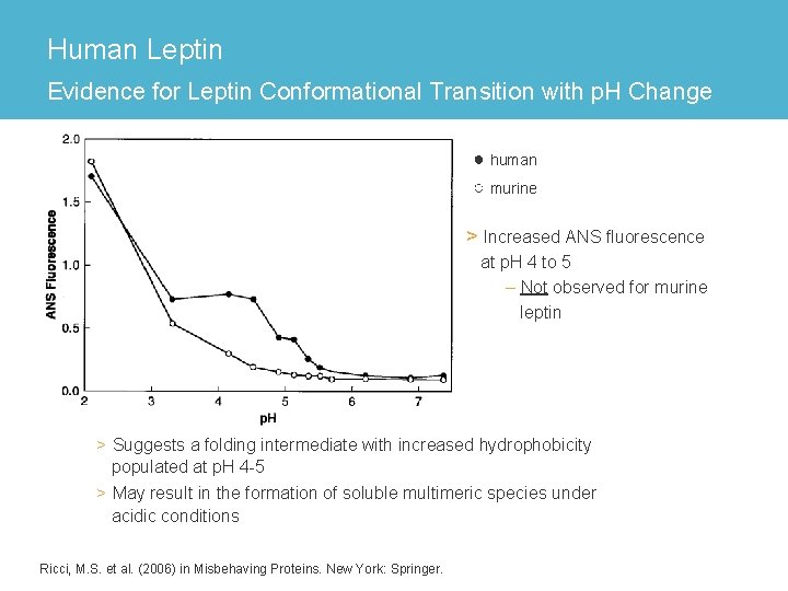 Human Leptin Evidence for Leptin Conformational Transition with p. H Change ● human ○