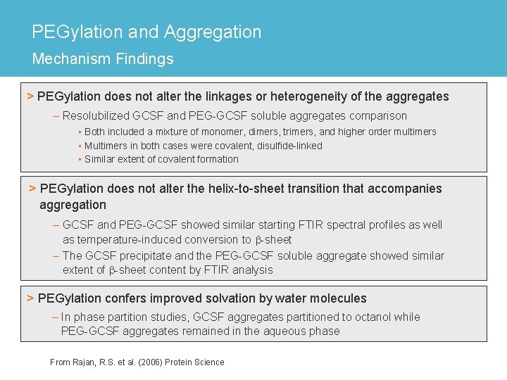 PEGylation and Aggregation Mechanism Findings > PEGylation does not alter the linkages or heterogeneity