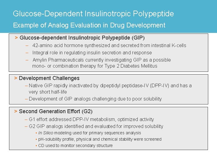 Glucose-Dependent Insulinotropic Polypeptide Example of Analog Evaluation in Drug Development > Glucose-dependent Insulinotropic Polypeptide