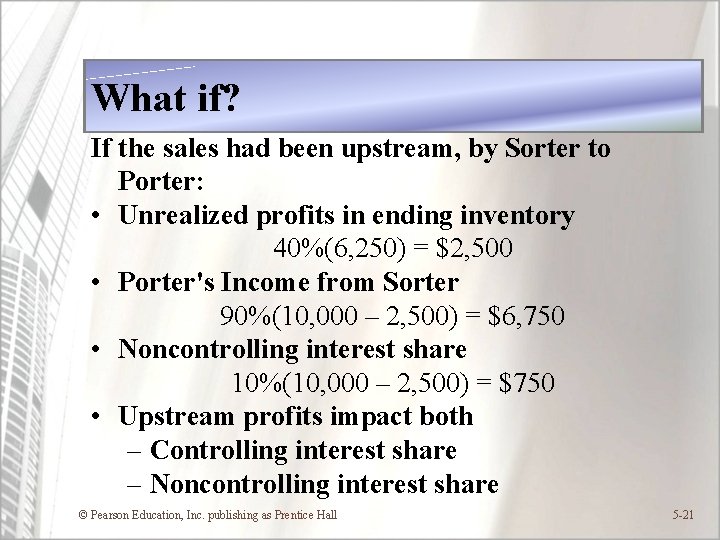 What if? If the sales had been upstream, by Sorter to Porter: • Unrealized