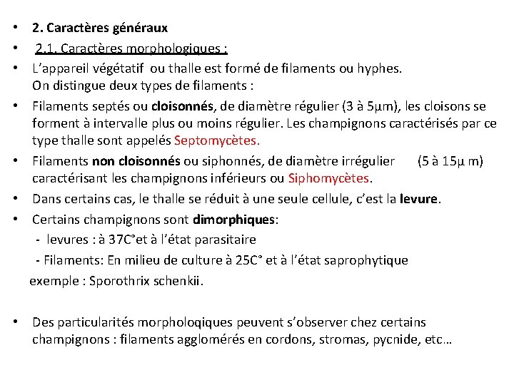  • 2. Caractères généraux • 2. 1. Caractères morphologiques : • L’appareil végétatif
