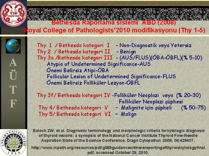 Bethesda Raporlama sistemi ABD (2008) ‘Royal College of Pathologists’ 2010 modifikasyonu (Thy 1 -5)