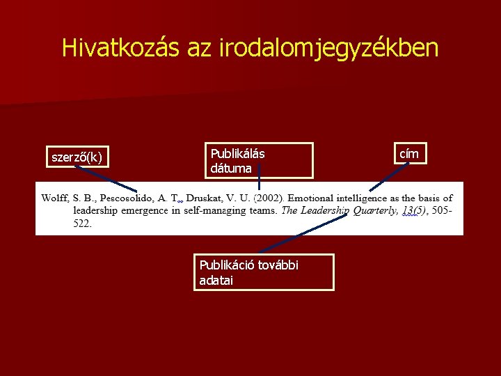 Hivatkozás az irodalomjegyzékben szerző(k) Publikálás dátuma Publikáció további adatai cím 