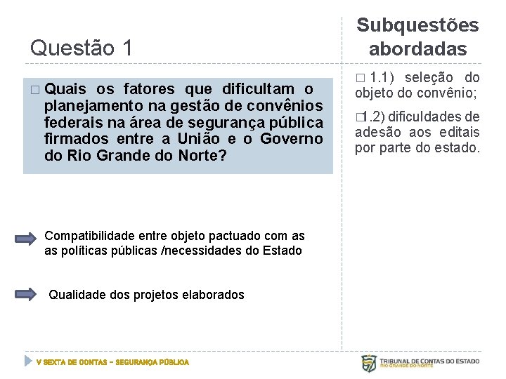 Questão 1 � Quais os fatores que dificultam o planejamento na gestão de convênios