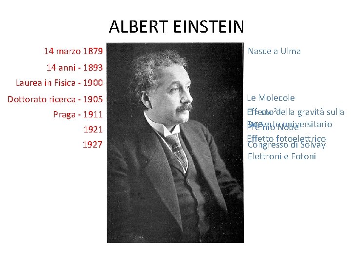 ALBERT EINSTEIN 14 marzo 1879 Nasce a Ulma 14 anni - 1893 Laurea in
