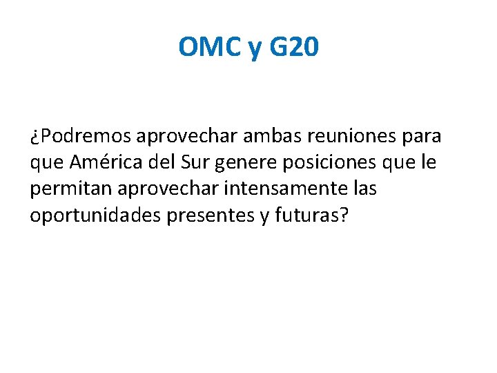 OMC y G 20 ¿Podremos aprovechar ambas reuniones para que América del Sur genere