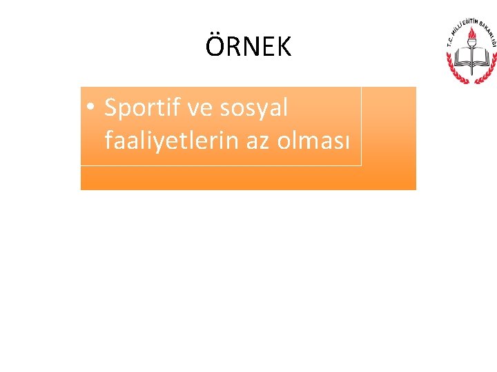 ÖRNEK • Sportif ve sosyal faaliyetlerin az olması 