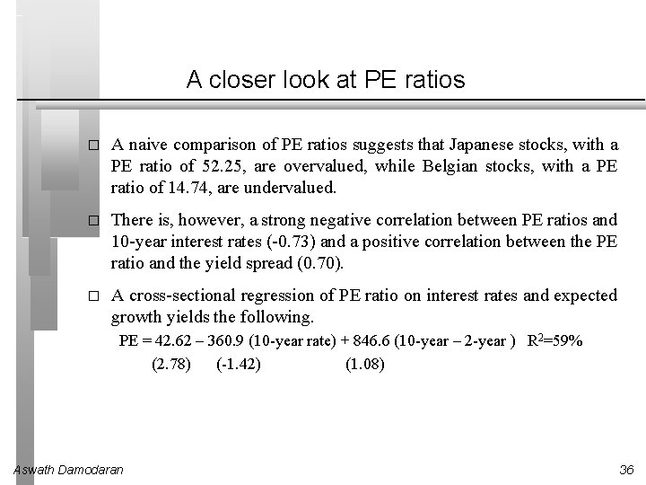 A closer look at PE ratios � A naive comparison of PE ratios suggests