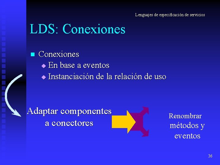 Lenguajes de especificación de servicios LDS: Conexiones n Conexiones u En base a eventos