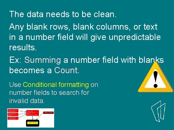 The data needs to be clean. Any blank rows, blank columns, or text in