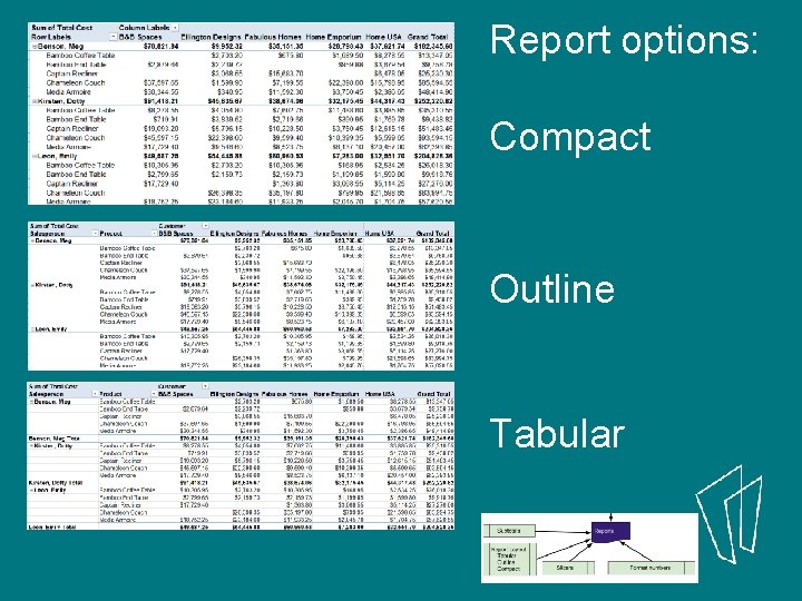 Report options: Compact Outline Tabular 