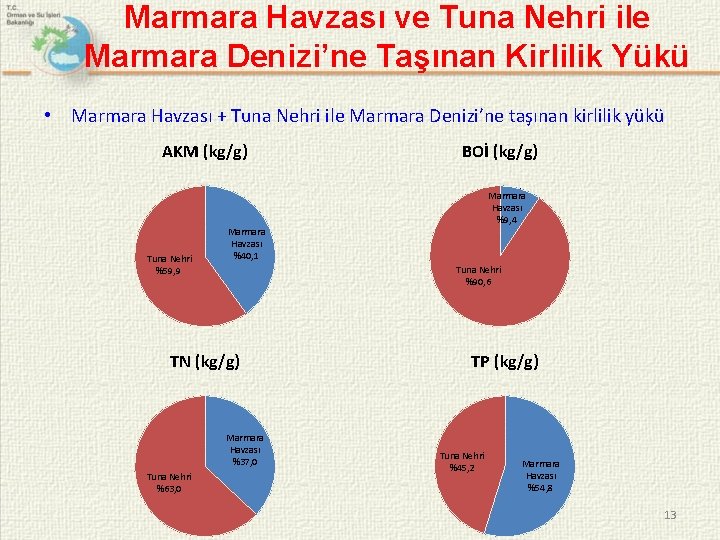 Marmara Havzası ve Tuna Nehri ile Marmara Denizi’ne Taşınan Kirlilik Yükü • Marmara Havzası