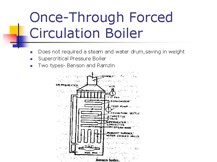 Once-Through Forced Circulation Boiler n n n Does not required a steam and water