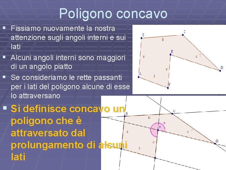 Poligono concavo § Fissiamo nuovamente la nostra attenzione sugli angoli interni e sui lati