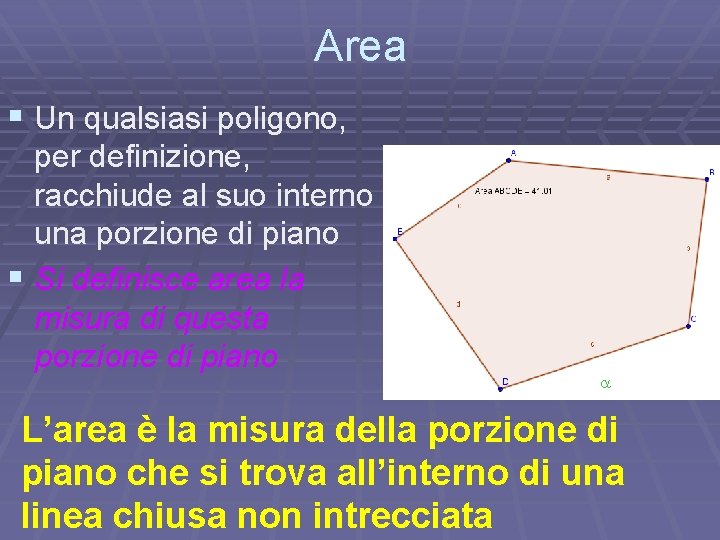 Area § Un qualsiasi poligono, per definizione, racchiude al suo interno una porzione di