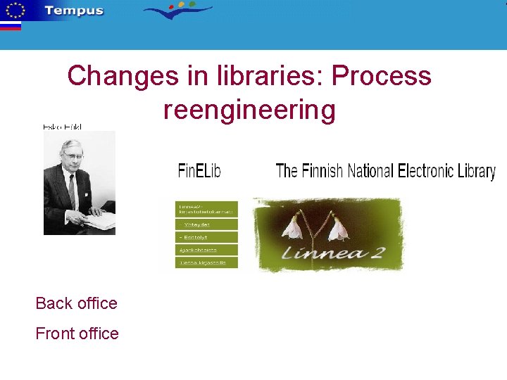 Changes in libraries: Process reengineering Back office Front office 