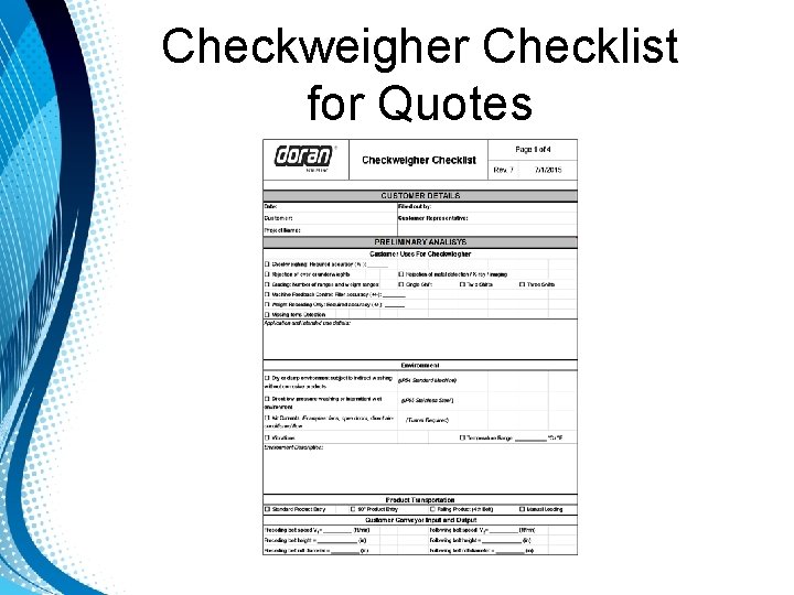 Checkweigher Checklist for Quotes Checkweigher Checklist for Quotes