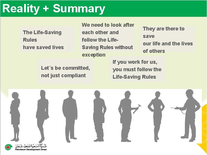 Reality + Summary We need to look after They are there to The Life-Saving
