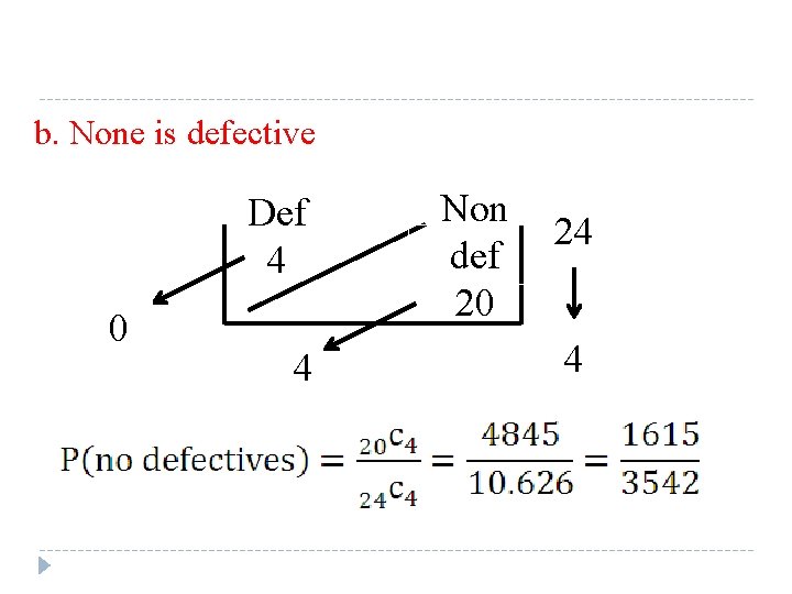 b. None is defective Def 4 0 4 Non def 20 24 4 