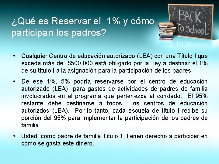 ¿Qué es Reservar el 1% y cómo participan los padres? • Cualquier Centro de