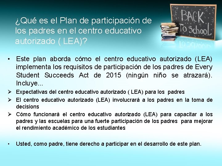 ¿Qué es el Plan de participación de los padres en el centro educativo autorizado