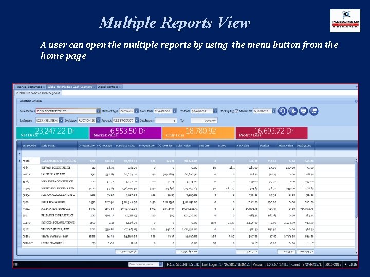 Multiple Reports View A user can open the multiple reports by using the menu